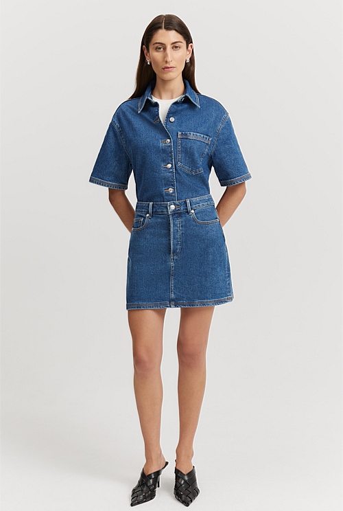 Mid Blue Wash Denim Mini Skirt - Denim & Jeans | Country Road