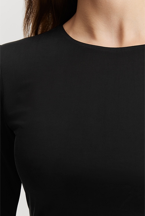 Black Cupro Jersey Crop Long Sleeve Top - T-Shirts & Tops | Country Road