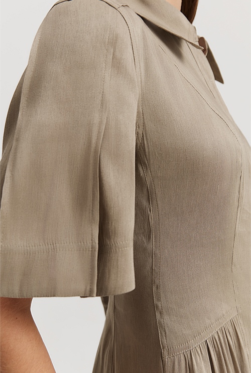 Sicilian Olive Organically Grown Linen Blend Cinched Shirt Dress Organically Grown or Recycled Sicilian Olive Organically Grown Linen Blend Cinched Shirt Dress Organically Grown or Recycled