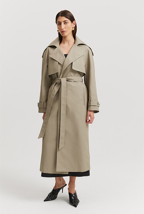 Sicilian Olive Organically Grown Cotton Trench Coat - Natural Fibres ...