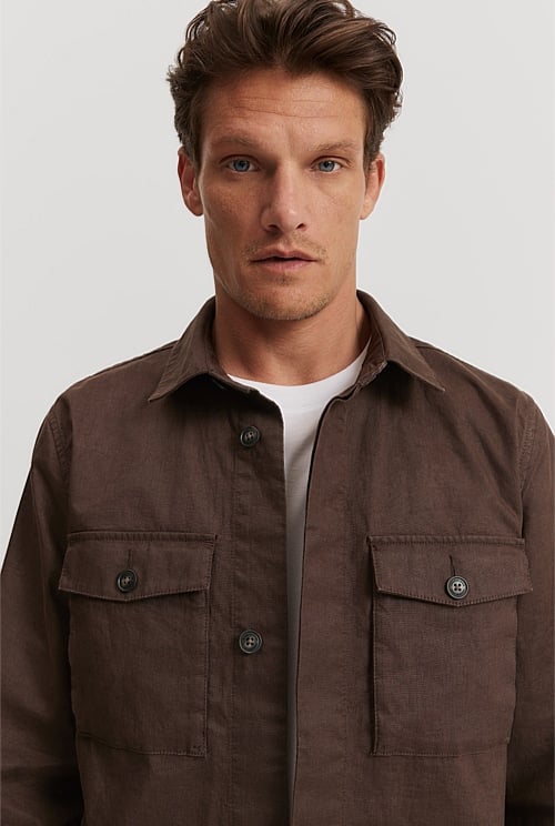 Dark Brown Linen Overshirt - Natural Fibres | Country Road