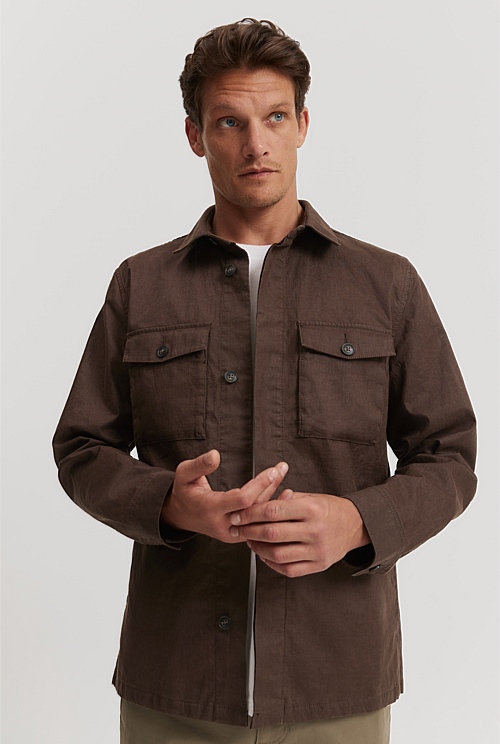 Dark Brown Linen Overshirt - Natural Fibres | Country Road