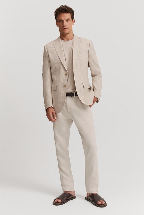 Stone Slim Fit Stretch Linen Cotton Blend Blazer - Jackets & Coats ...