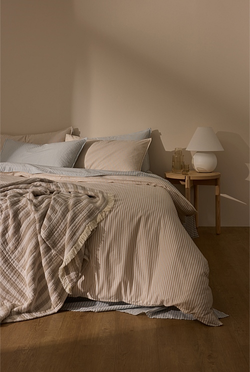 Natural Brae Australian Cotton Stripe Super King Quilt Cover King