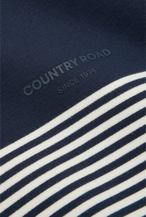 Navy Stripe Australian Cotton Modern Logo Sweat - New Logo | Country Road