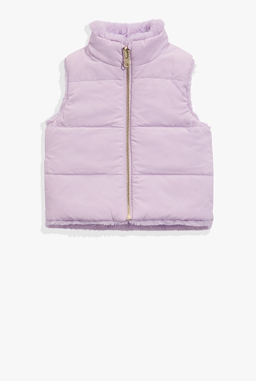 Lilac Reversible Faux Fur Vest - Jackets & Coats | Country Road