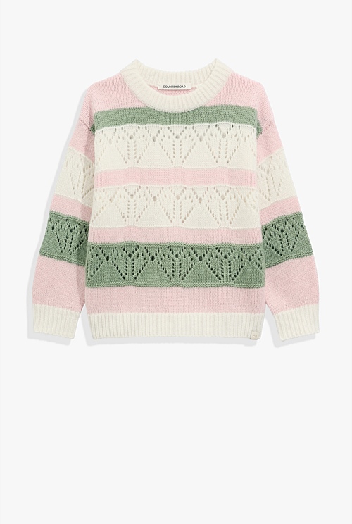 Pink Multi Crochet Knit Pullover - Knitwear | Country Road
