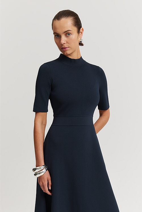 Midnight Blue Compact Knit Dress - Dresses | Country Road