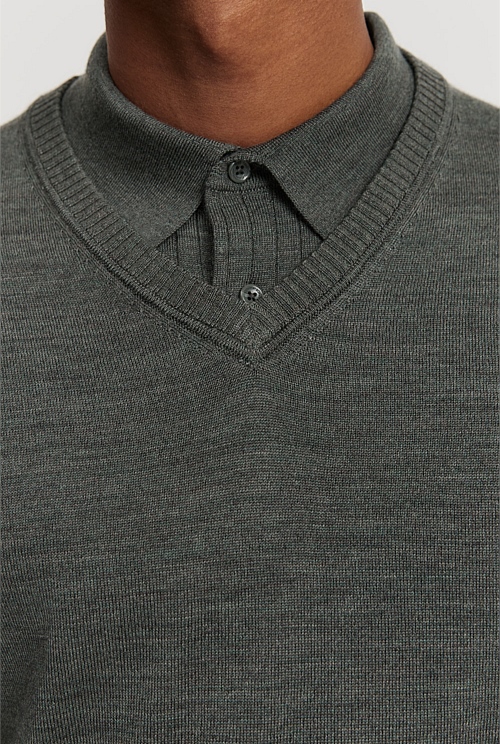 Slate Green Verified Australian Merino V-Neck Knit - Knitwear | Country ...