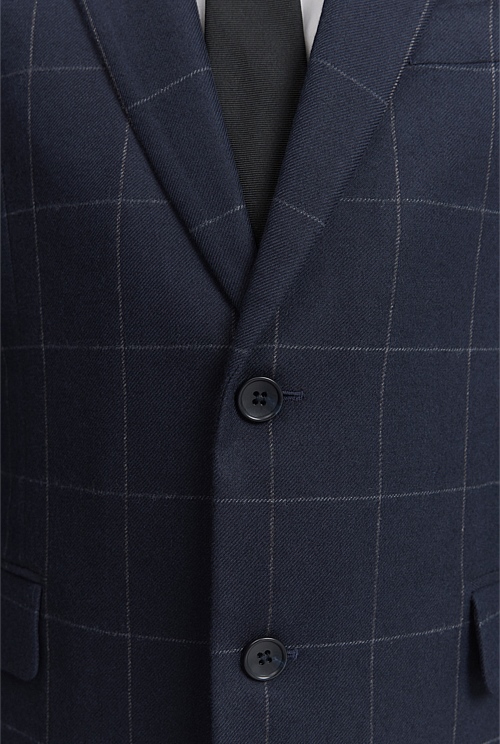 Navy Regular Fit Cotton Wool Check Blazer - Jackets & Coats | Country Road