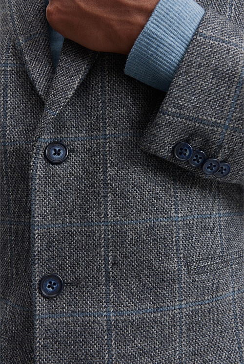 Steel Blue Regular Fit Lambswool Check Blazer - Jackets & Coats ...