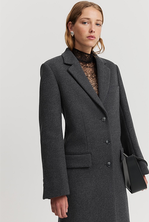 Charcoal Felted Tailored Coat - Jackets & Coats | Country Road