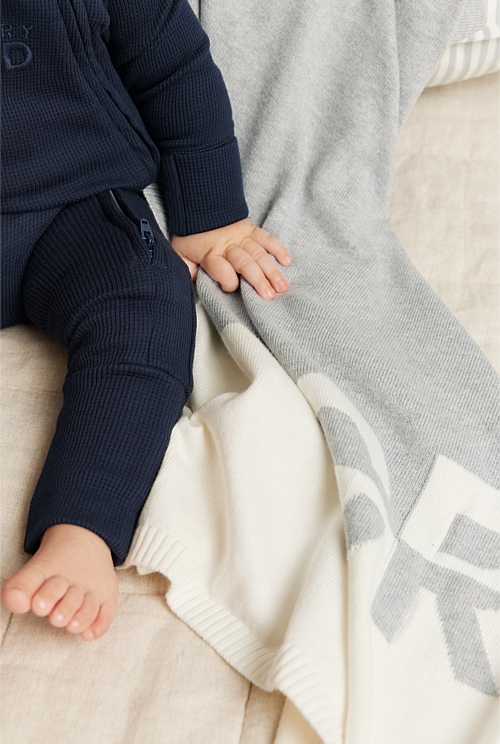 Light Grey Marle Organically Grown Cotton Logo Knit Blanket