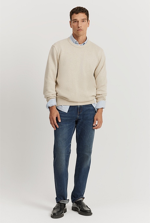 Oat Milk Australian Cotton Crew Knit - Knitwear | Country Road