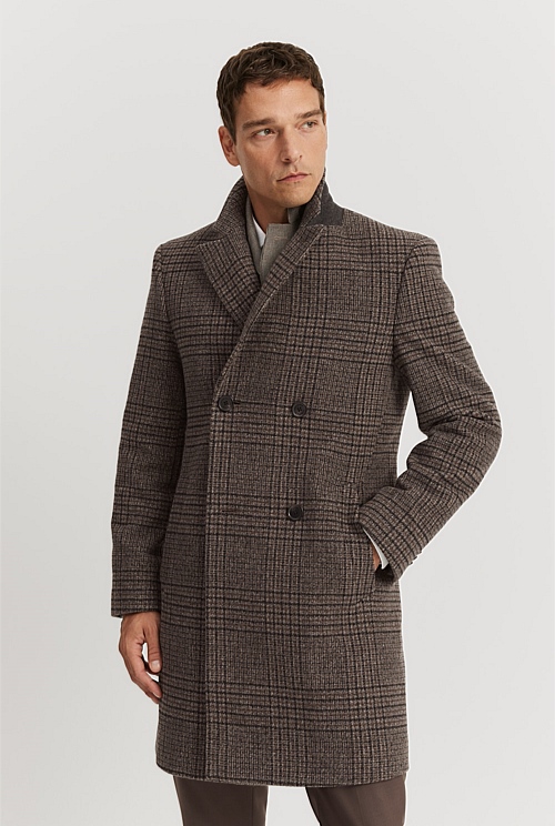 Gingerbread Recycled Wool Blend Check Double-Breasted Coat - Jackets ...