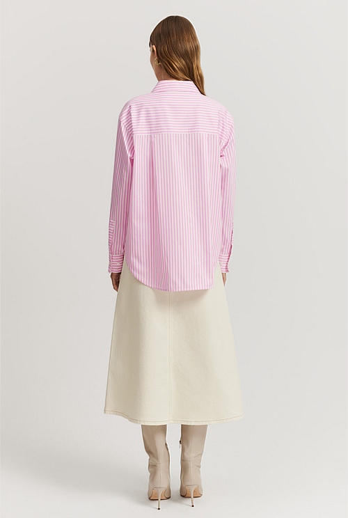 Pink Stripe Australian Cotton Stripe Relaxed Oxford Shirt - Natural ...