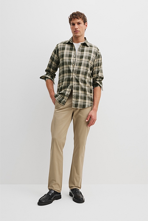 Khaki Green Regular Fit Australian Good Earth Cotton Flannel Check ...