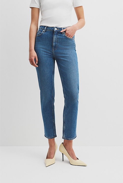 Mid Blue Wash High Rise Slim Leg Jean - Pants | Country Road