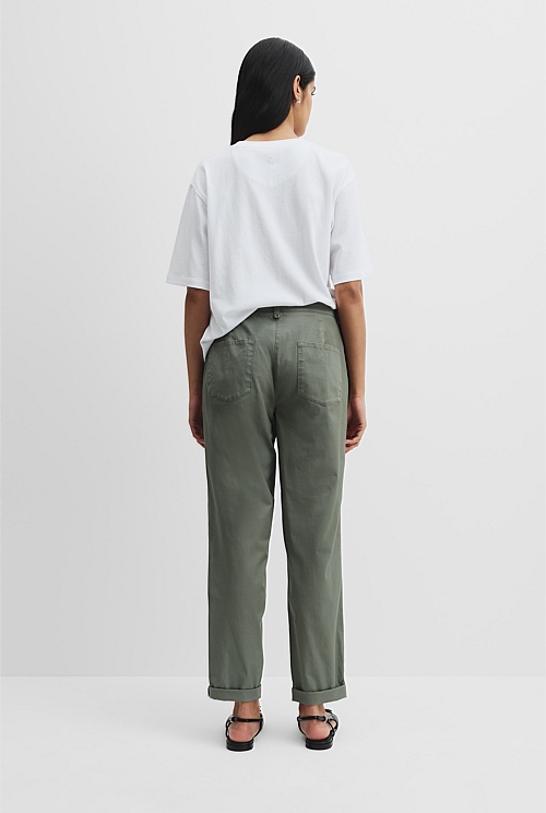 Khaki Australian Cotton Twill Walk Pant - Pants | Country Road