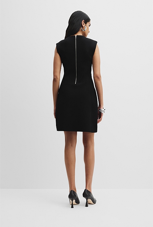 Black Compact Knit Sculptural Dress - Dresses | Country Road