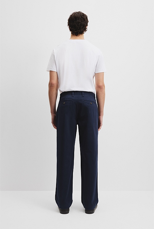 Navy Relaxed Fit Twill Pant - Pants | Country Road