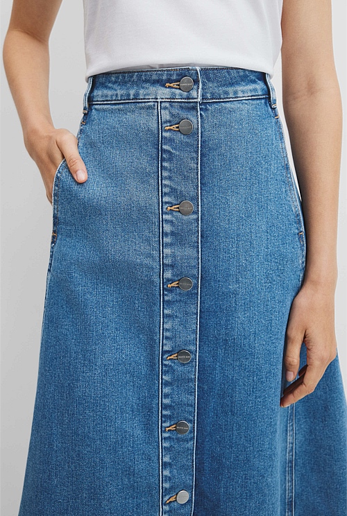 Dolce & Gabbana Dark Blue Cotton A-line Denim Midi Skirt