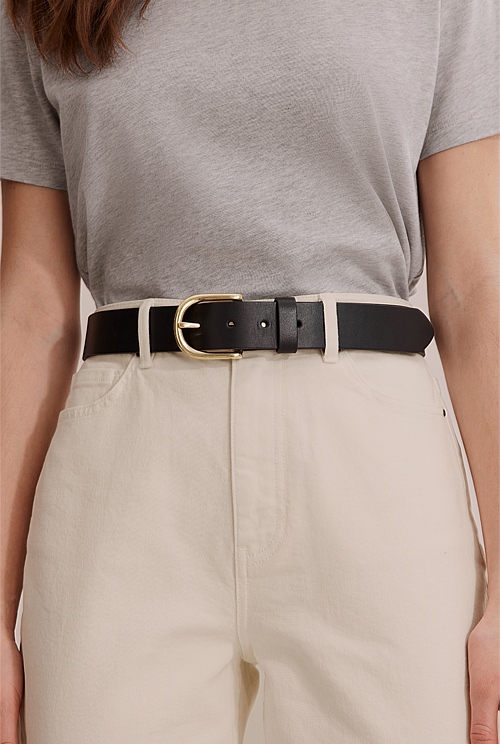 Black Casual Leather Belt - Belts | Country Road