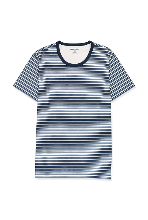 Navy Double Railroad Stripe T-Shirt - T-Shirts | Country Road