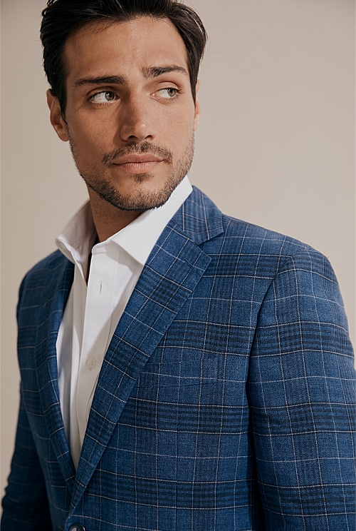 Blue Slim Grid Check Blazer - Suits & Tailoring | Country Road