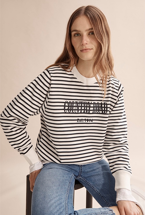 Navy Verified Australian Cotton Stripe Heritage Sweat - Sweats ...