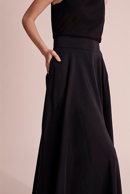 Lined and Seams Ribbed Black Multi Hemmed Maxi Skirt